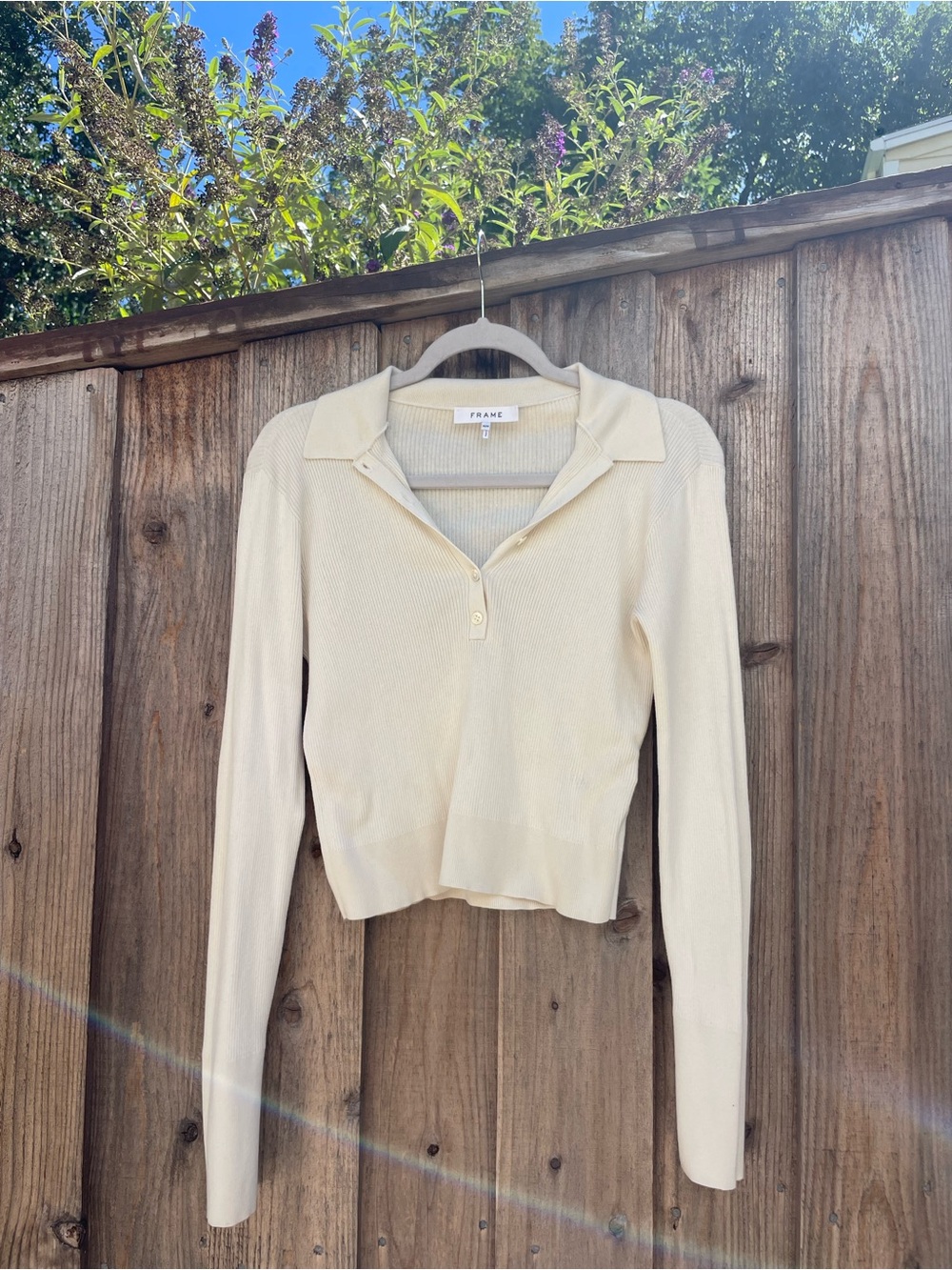 Frame Cream Ribbed Polo Knit Top